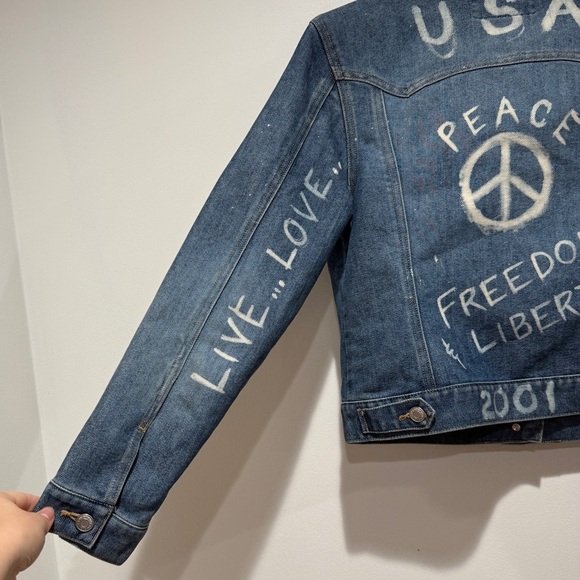 VTG Y2K Old Navy Denim Jacket DIY Design Sz M Medium Womens Hippie Casual Unique - Picture 7 of 11